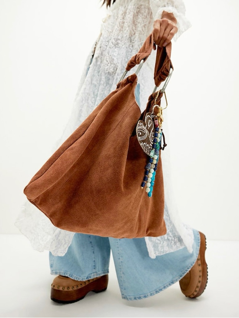 Free People Bobbi Slouch Suede Tote In Saddle